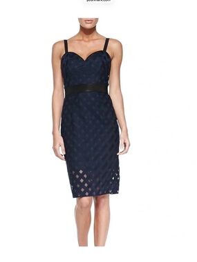 NEW Milly Navy Lattice Overlay Dress w/ Sweetheart Neckline Sz 6
